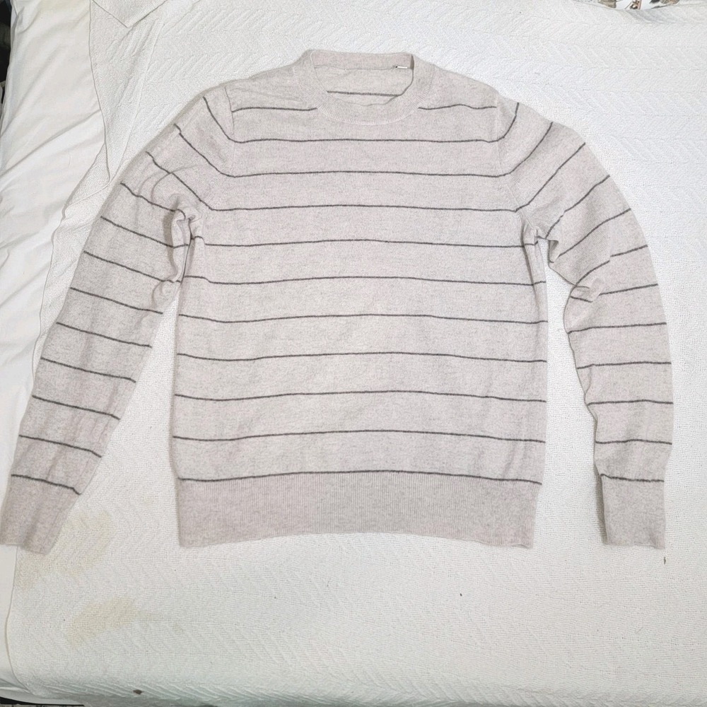 Vince Wool Cashmere Crewneck‎ Striped Sweater Neutral Minimalist Capsule Sz L